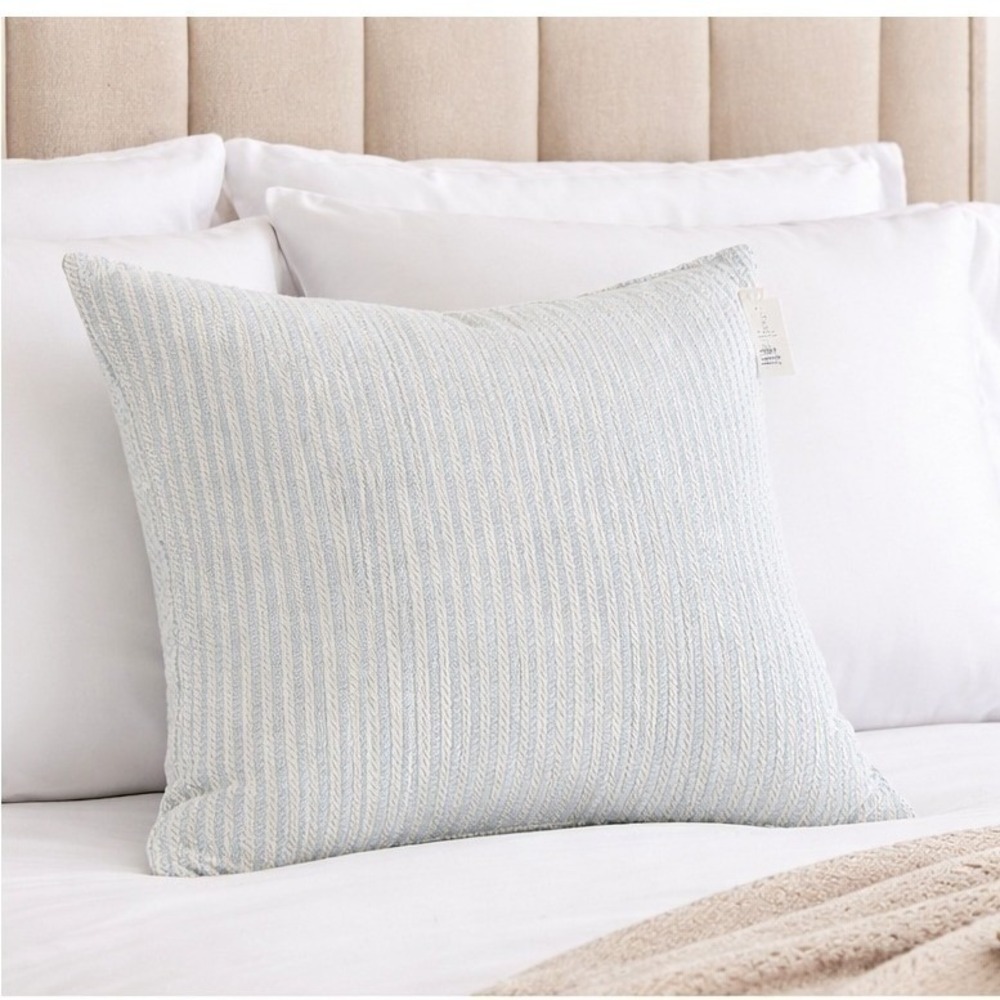 Frette Giglio Woven Euro Pillow Cover 26x26 Light Blue Ivory NWT